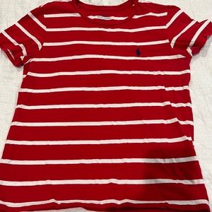 Youth Large Red and White Striped Polo Tee